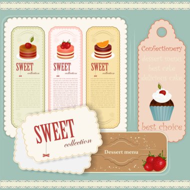 Vintage Dessert menu - set of labels clipart