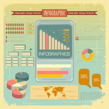 Vintage infographics set - mobil telefon simgeleri