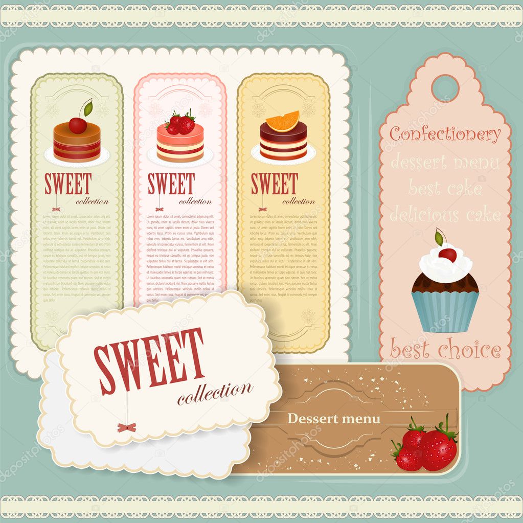 Vintage Dessert menu - set of labels