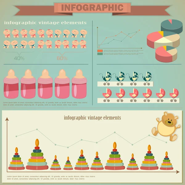 Conjunto de infográficos vintage - ícones de demografia e elementos — Vetor de Stock