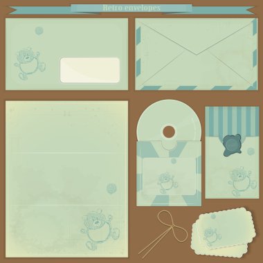 Vintage post set - Retro envelopes and postcards clipart