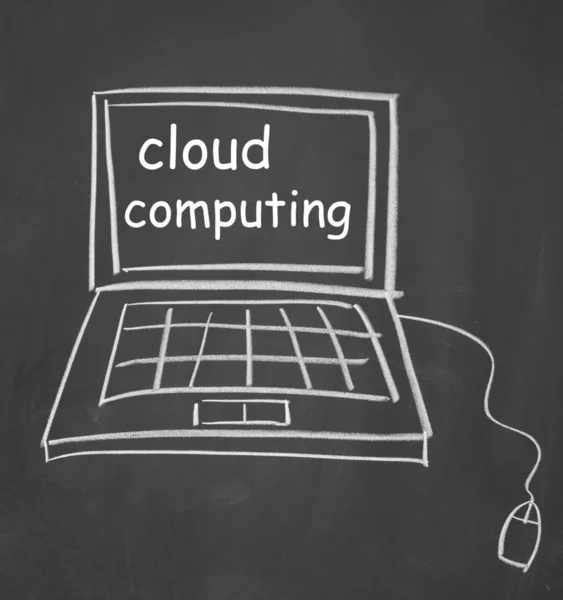 Cloud computing ritade med krita på svarta tavlan — Stockfoto