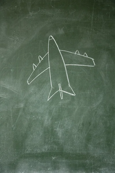 stock image Aircraft drawn with chalk on blackboard