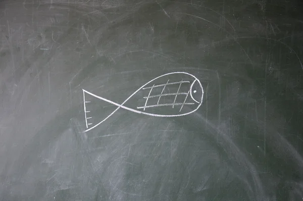 Fish drawn with chalk on blackboard — Stock Photo, Image