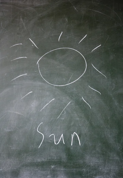 Sun drawn with chalk on blackboard — Stock Photo, Image