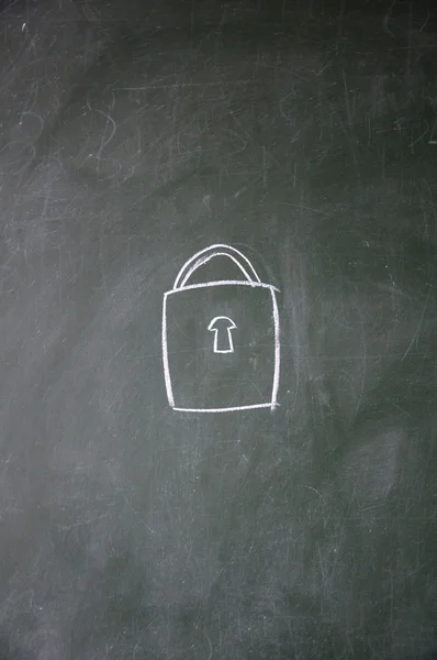 Lock drawn with chalk on blackboard — Stock Photo, Image