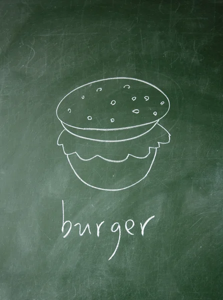 Burger rajzolt krétával táblára — Stock Fotó
