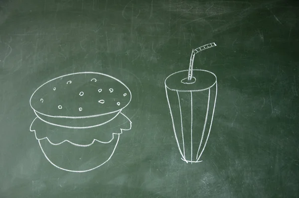 Fast food ile Tebeşir tahtaya çizilen — Stok fotoğraf