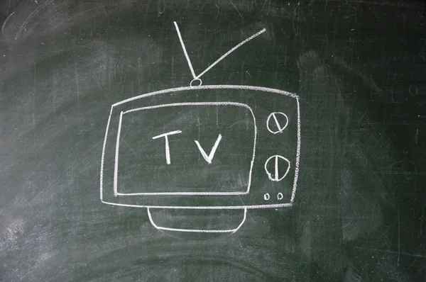 TV desenhada com giz na lousa — Fotografia de Stock