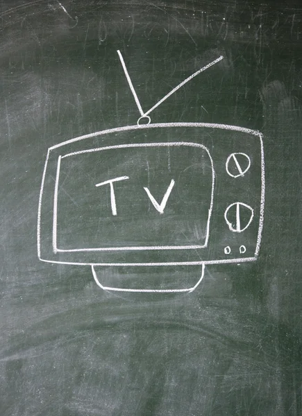 TV desenhada com giz na lousa — Fotografia de Stock