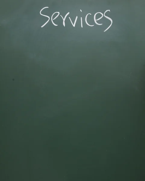 服务在黑板上用粉笔写的标题 — 图库照片