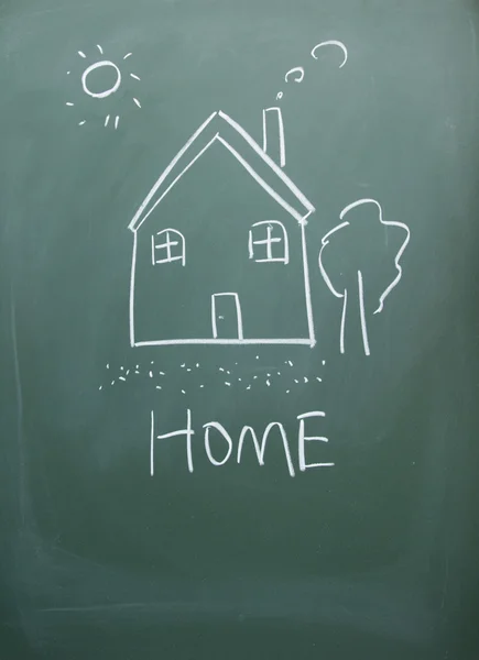 Otthoni jelet rajzolt krétával táblára — Stock Fotó