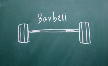 Barbell drawn with chalk on blackboard clipart