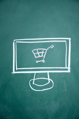 Online Shopping Cart drawn with chalk on blackboard clipart