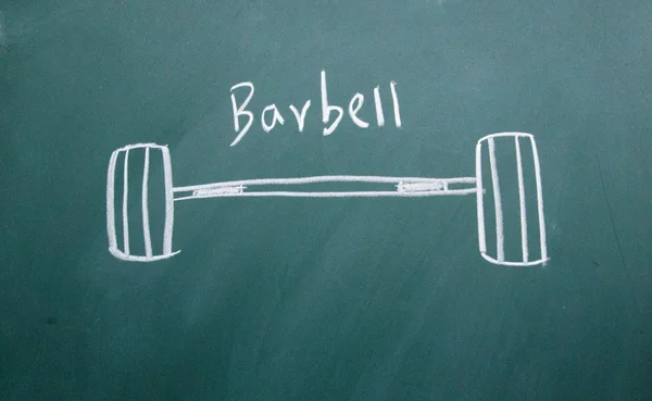 stock image Barbell drawn with chalk on blackboard