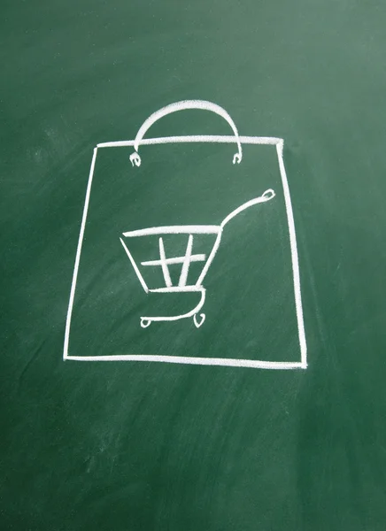 Bevásárló táska rajzolt krétával táblára — Stock Fotó
