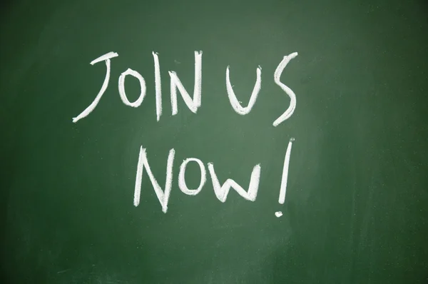 Join us now title written with chalk on blackboard — Stock Photo, Image
