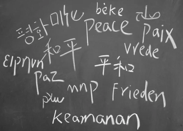 Peace symbol written with chalk on blackboard — Stock Photo, Image