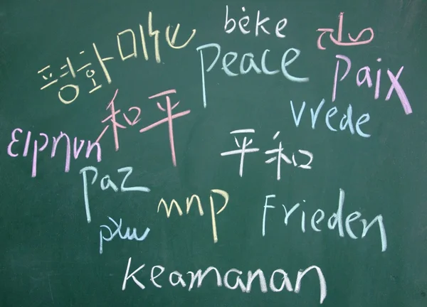 Peace symbol written with chalk on blackboard — Stock Photo, Image
