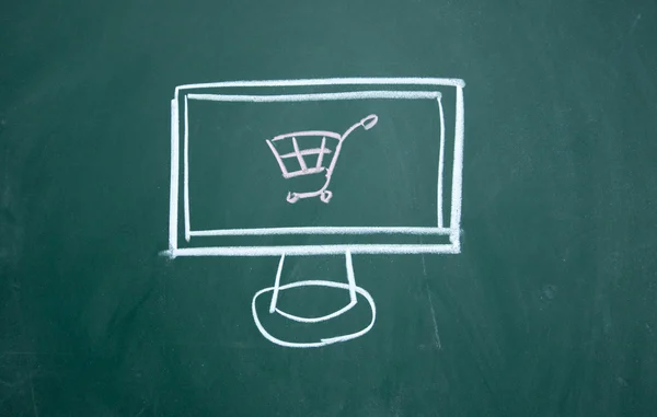 Online Shopping Cart drawn with chalk on blackboard — Stock Photo, Image