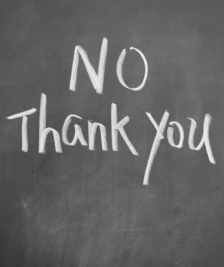 No thank you title written with chalk on blackboard clipart