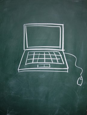 Notebook computer drawn with chalk on blackboard clipart