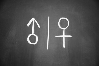 Women and men sign drawn with chalk on blackboard clipart