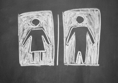 Women and men sign drawn with chalk on blackboard clipart