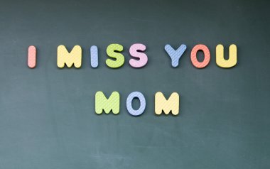 I miss you mom sign drawn with chalk on blackboard clipart