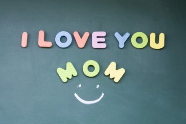 I love you mom sign drawn with chalk on blackboard clipart