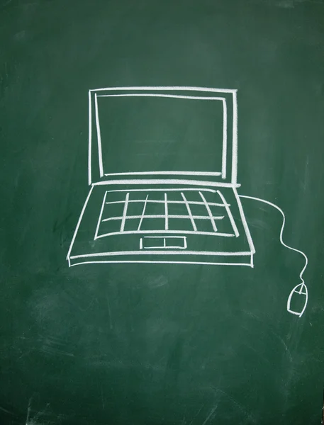 Notebook computer drawn with chalk on blackboard — Stock Photo, Image