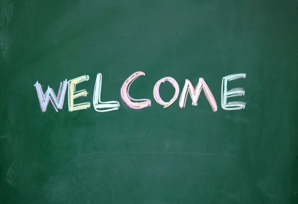 Welcome title written with chalk on blackboard — Stock Photo, Image