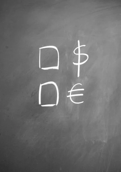 Dollar or euro choice written with chalk on blackboard — Stock Photo, Image