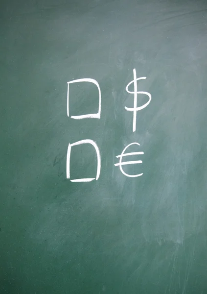 Dólar ou euro escolha escrito com giz no quadro negro — Fotografia de Stock