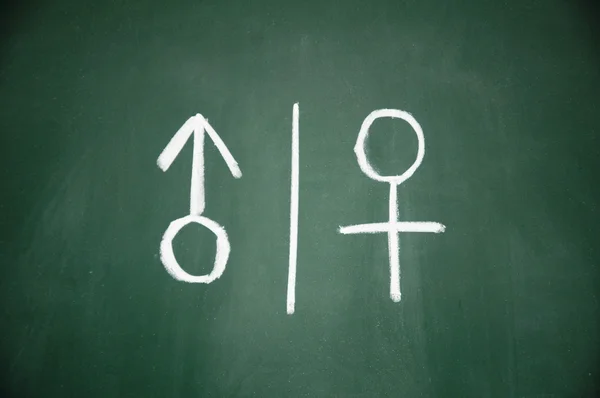 Women and men sign drawn with chalk on blackboard — Stock Photo, Image