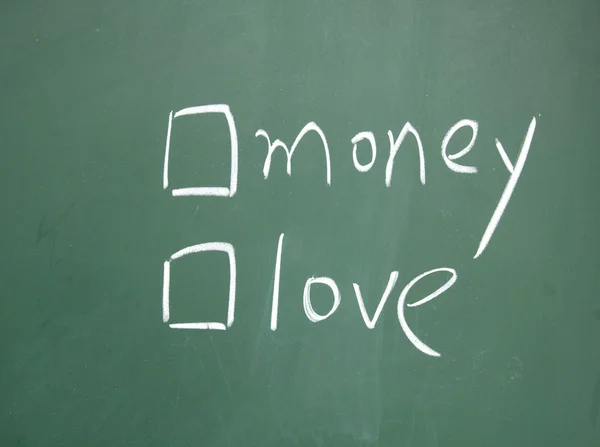 Money or love choice drawn with chalk on blackboard