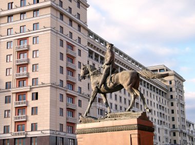 Moscow Monument to Marshal Zhukov and hotel Moscow 2011 clipart