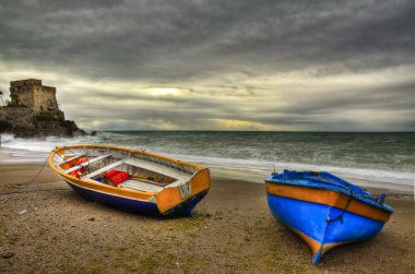 Erchie, italian fishing village : boats in beach clipart