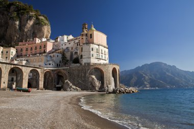 Atrani (SA), italian fishing village, landscape from beach clipart