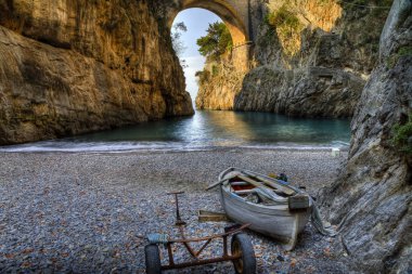 Fiord of Furore (SA) Italy boat in beach clipart