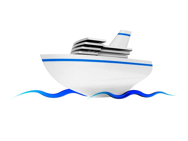 Туристичний корабель на блакитних хвилях на білому тлі — стокове фото