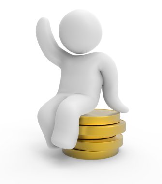 3d abstract - human character and coins. clipart