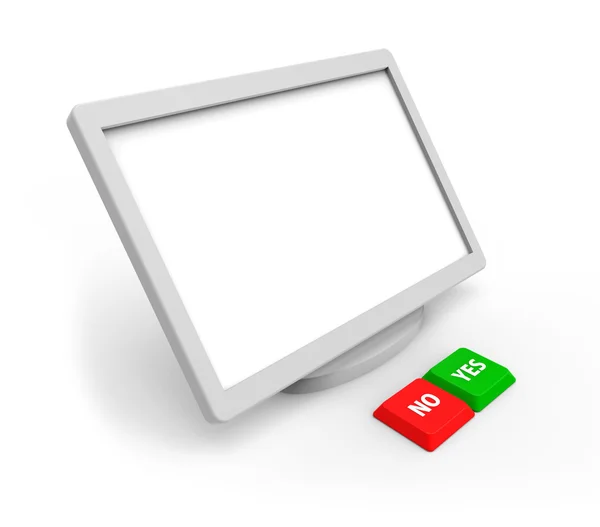 Una pantalla en blanco y dos botones sobre un fondo blanco — Foto de Stock