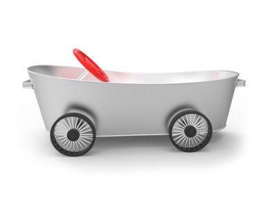 Metal tub on wheels in the style of car clipart