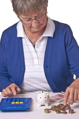 Pensioner counting her retirement pay clipart