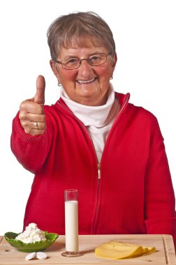 Pensioner with dairy products clipart