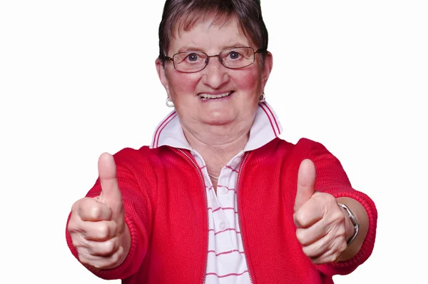 Pensioner with thumbs up — Stock Photo, Image