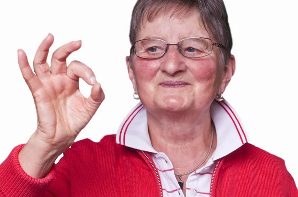 Pensioner with sign all okay — Stock Photo, Image