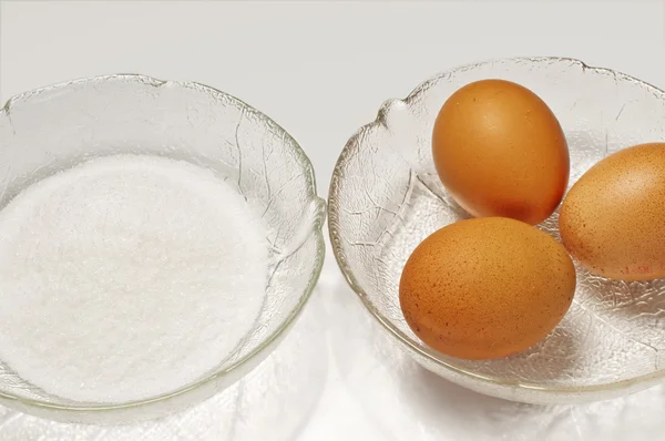 Malzemeler, yumurta ve şeker pişirme — Stok fotoğraf