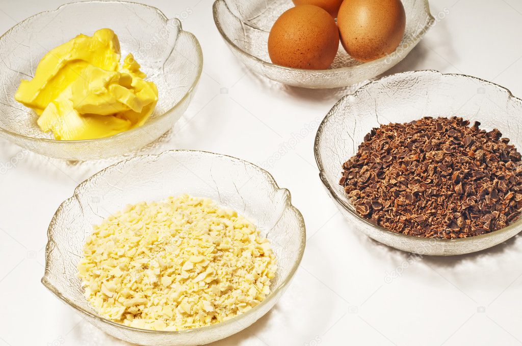 Baking ingredients,egg, margarine,almond,chocolate